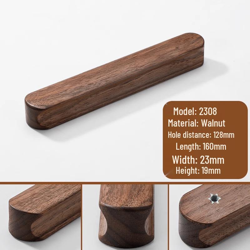 Black Walnut Wood Wardrobe Drawer Pulls - Solid Wood Handles for Children's Cabinet, Japanese Simple Light Luxury Design