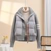2024 Winter Women's Short Lightweight Down Jacket with Color Block Knit Sleeves and Stand Collar
