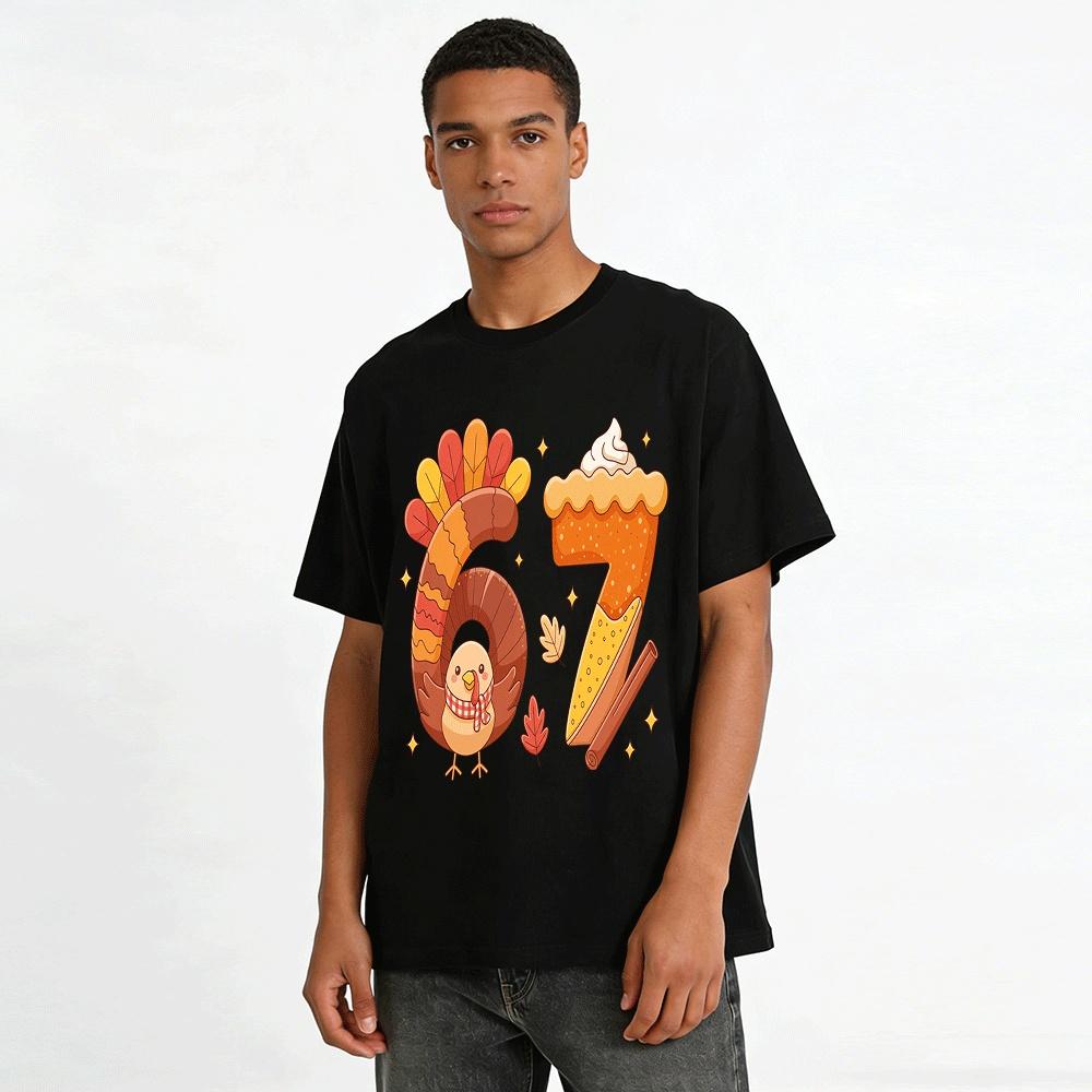 Thanksgiving Turkey Pie Number 67 Casual Printed Top Pure cotton T-shirt