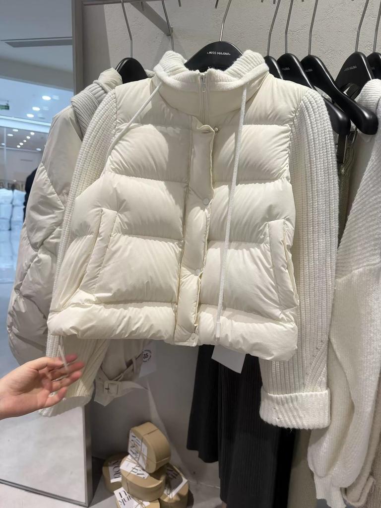 Korean% white duck down super good-looking knitted splicing stand-up neck down jacket women's winter versatile warm jacket