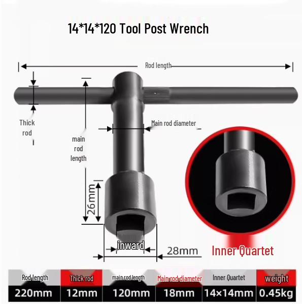 Vertical Lathe Chuck Wrench Key & Square Tool Holder - Extended Hardened (Sizes: 8, 10, 12, 13, 14, 17, 19)