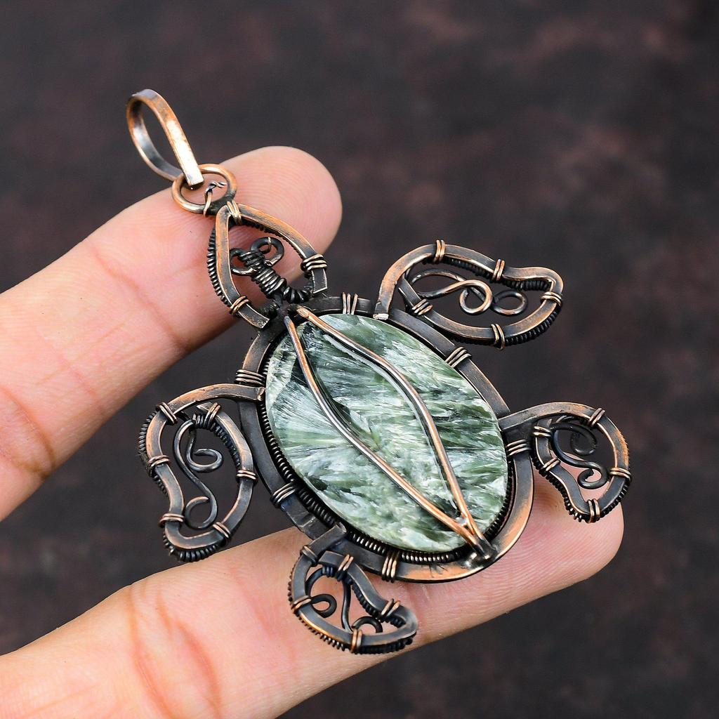 Seraphinite Pendant Copper Wire Wrapped Pendant Seraphinite Jewelry Gemstone Pendant Tortoise Pendant Handmade Copper Jewelry Gift For Her