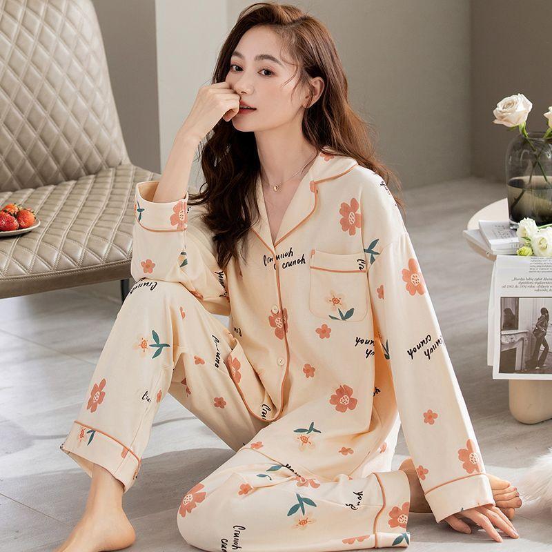 Frühling und Herbst Neue Damen Pyjamas Hausanzug Damen Herbst und Winter Übergröße Monatskleidung Pyjamas Hausanzug