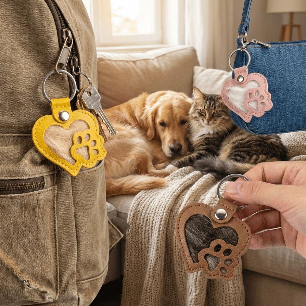 Portable Pet Hair Storage Bag PU Leather Memorial Key Chain Dogs Paw Pendant Funeral Supplies