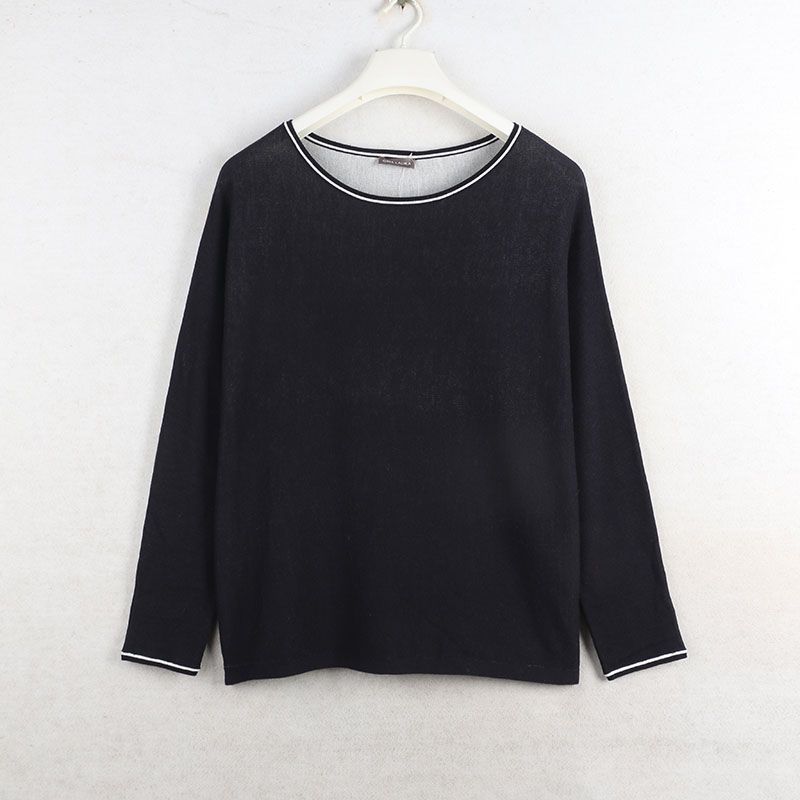 

House Spring New Arrival Export European and American plus Size Women s Clothes round Neck Multicolor Side Long Sleeves Knitwear Pure Color Sweater Dark Blue 44#: Bust size 130