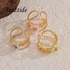 Atoztide Fashion Exquisite Small Flower Open Ring For Women Stainless Steel Colored Beaded Adjustable Finger Ring Jewelry Gift