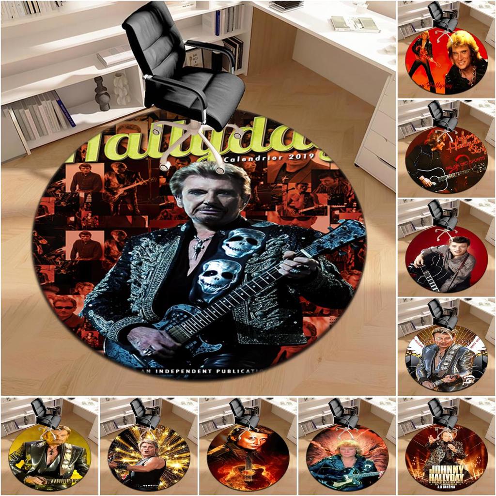 1pc Legendary idol Johnny Hallyday Round carpet Painted Printed circular carpet, home door mat, outdoor travel protection carpet