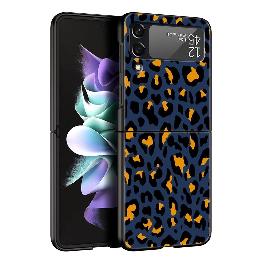 Leopard Print Pattern Phone Case For Samsung Galaxy Z Flip 6 5 4 3 Shell For Samsung Z Flip3 Flip4 Flip5 Flip6 Hard PC Cover