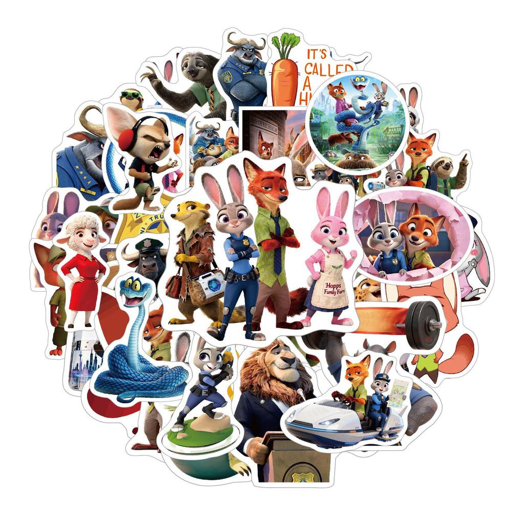 C-210 Zootopia Waterproof Cartoon Stickers: 50 Bright Film Sheets for Suitcase Decals
