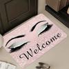 Welcome Eyelash Doormat Pink Glitter Eye Print Non Slip Washable Floor Mat for Home Entrance Hallway Decor