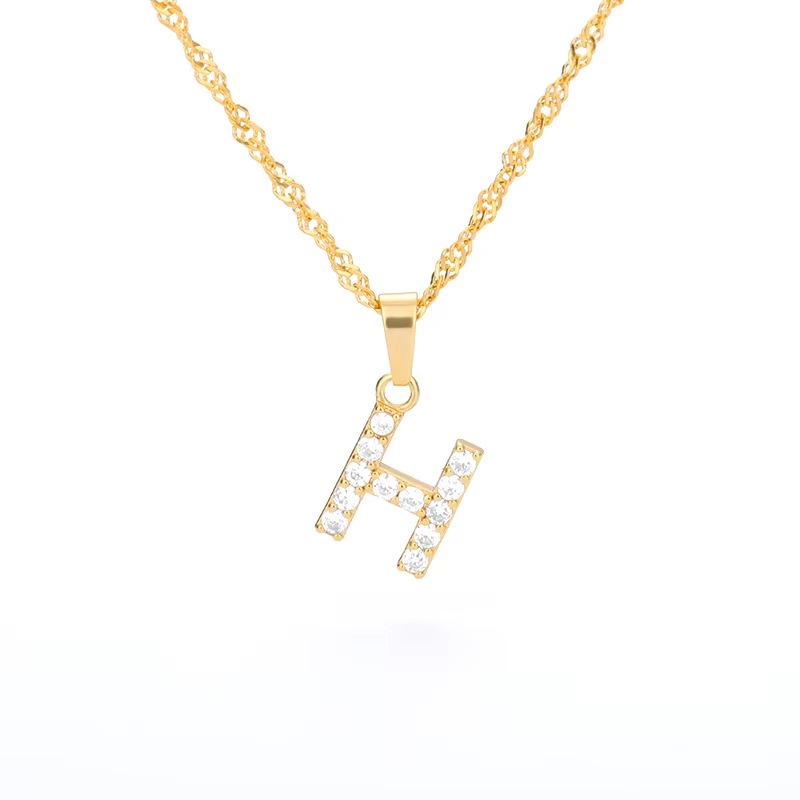 New English letter necklace plated with real gold and slightly inlaid with zircon letter pendant stainless steel chain