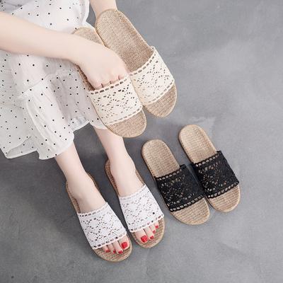 Spitze Hausleinen Hausschuhe Vier Jahreszeiten Sommer Damen Indoor Rutschfest Haushalt Holzboden Leise Klein Duftender Wind Kühle Schuhe