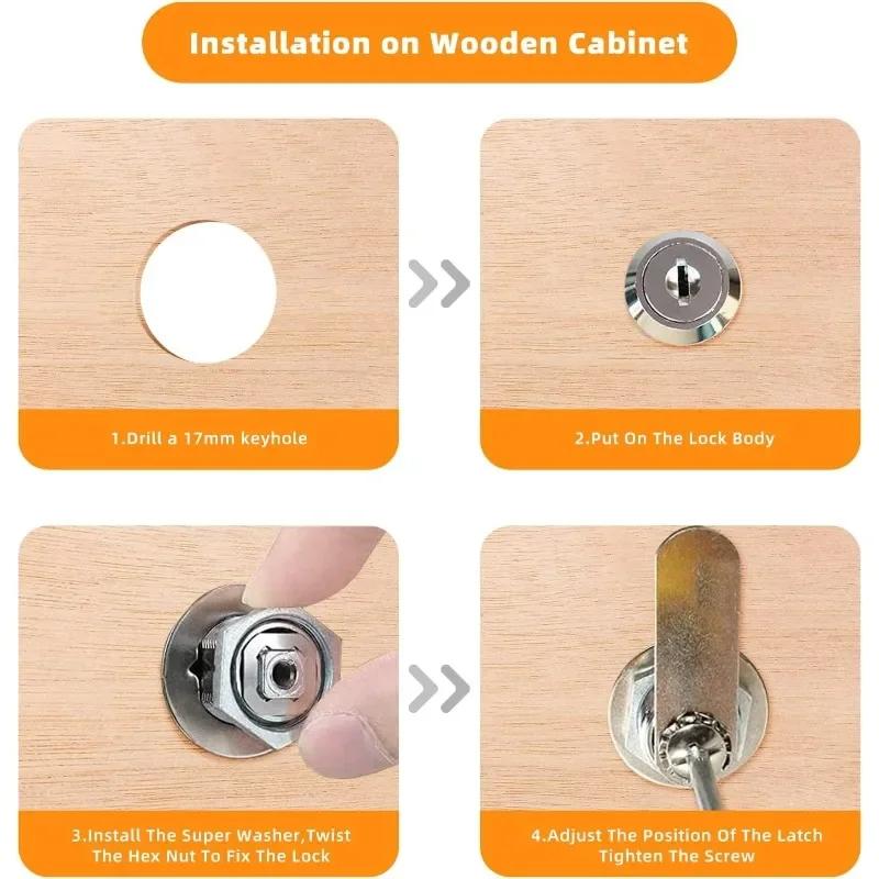 Zinc Alloy Cam Lock Set Door Cabinet Mailbox Drawer Cupboard Locker Security Locks with 2 Keys Furniture Hardware Accessories