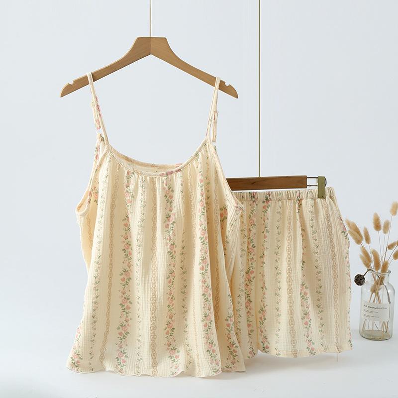 Women's Summer Floral Suspender Shorts Pajamas  Cotton Vest Shorts Home Wear