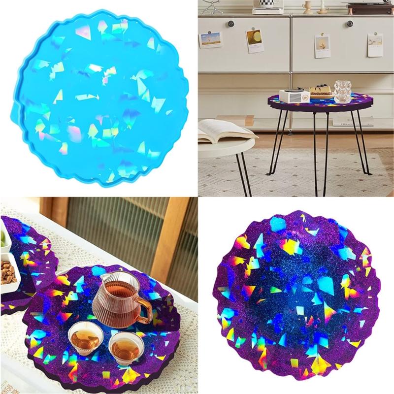 Holographic Mold Irregular Round Tray Silicone Molds DIY Resin Mold Crystal Epoxy Casting Molds Fruit Plate Coaster Mold