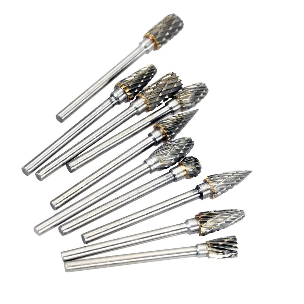 Electric Grinding Accessories 10pcs 0.12*0.24inch Tungsten Steel Carbide Milling Cutter for Rotary Burr Tool Set CNC