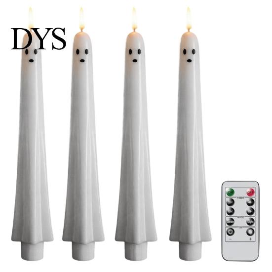 Halloween Ghost Candle Lights Flameless Taper Candles, Battery Operated Flickering Light with Tea Remote, Real Wax 3D Wick LED Candles for Dinner