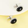 2 Pcs Black Cabochon Glass Design Mens Cufflinks Funny Oval Ellipse Shaped Sleeve Button