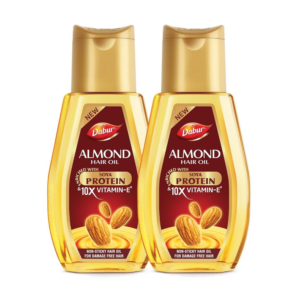 Dabur Almond Hair Oil 580ml (290ml X 2) | Non-Sticky Formula | Protects From Hair Damage | Soft Shiny Strong Hair With Vitamin E & Protein