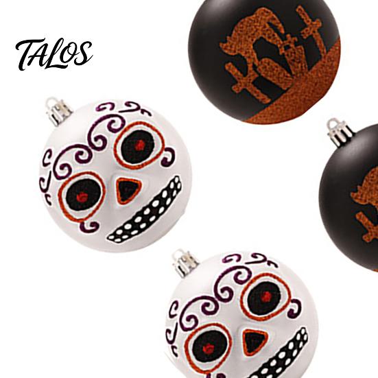 Cemetery Theme Party Accents 9PCS Halloween Ornaments for Tree, Skull/Black Cat/Pumpkin Decorative Balls, Indoor Background Supplies Vintage