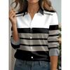 The New Women's Long-sleeved Shirt Is a Simple Pattern Combining Black and White Color Blocks and Gray Stripes, Which Is Versatile for Commuting