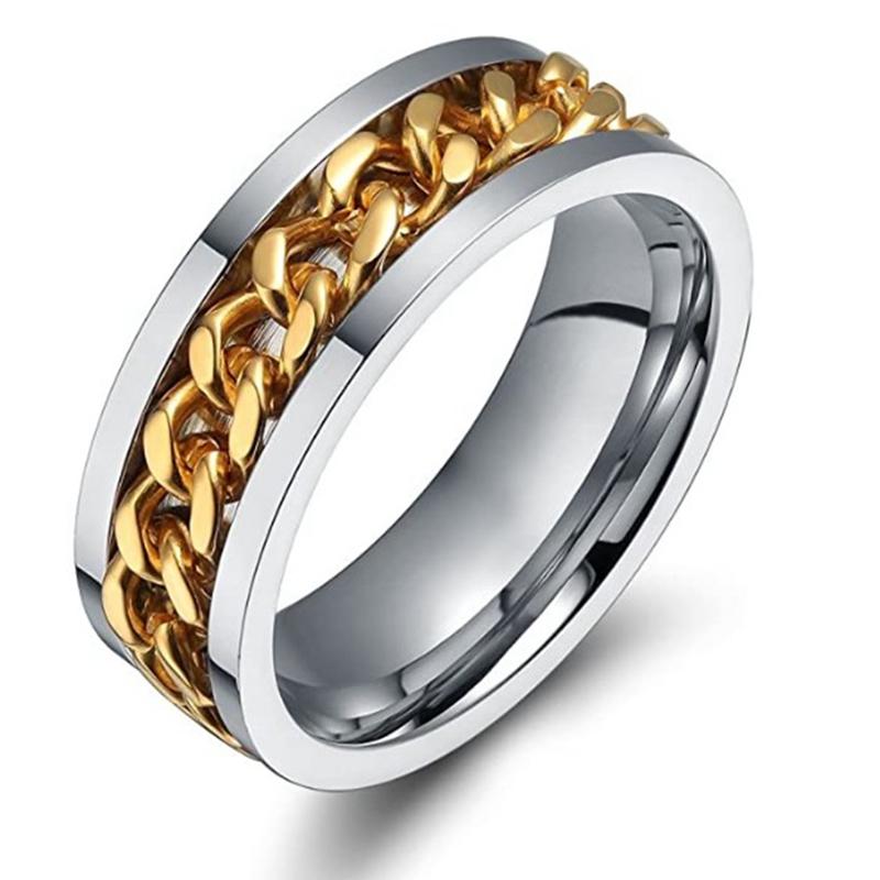 Ins Stainless Steel Rotatable Chain Link Men's Spinner Ring Couple Ring  Punk Women Man Corkscrew Ring   for Party Gift
