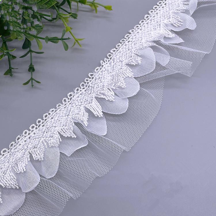 Polyester 3 Layers Chiffon Tulle Ruffle Lace Trim Embroidered Lace Ribbon for Children Skirt Women's Dress Clothing Curtain