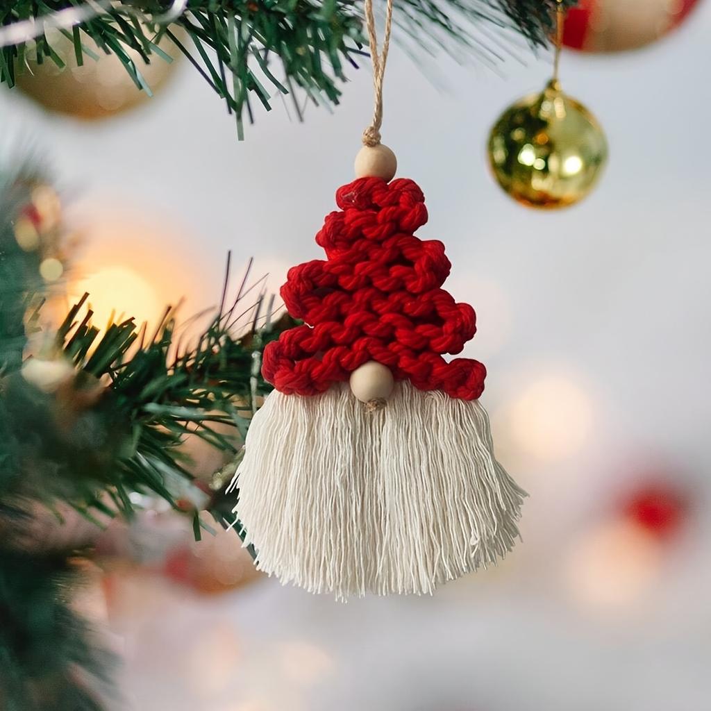 1pc Hand- Santa Claus Hanging Ornament - Festive Red & White Tassel Pendant with Golden Accents, Perfect for Christmas Tree