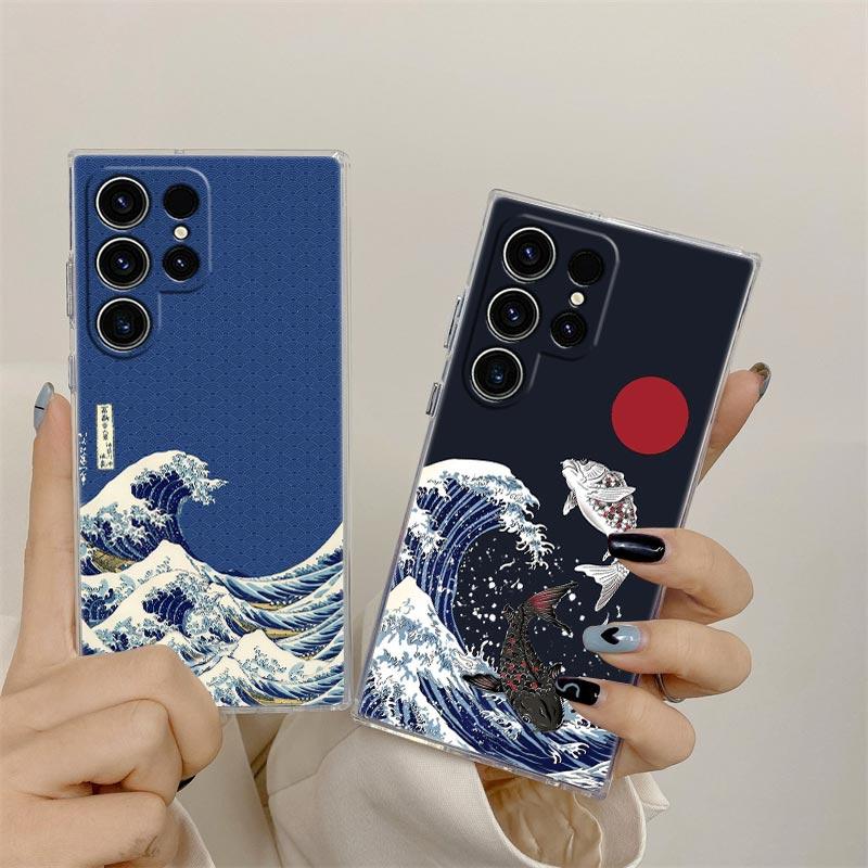 Hokusai Kanagawa Great Wave Phone Case For Samsung Galaxy S24 S23 Ultra S22 S20 S24 Plus S21 FE Clear Cover Japanese Art Fundas