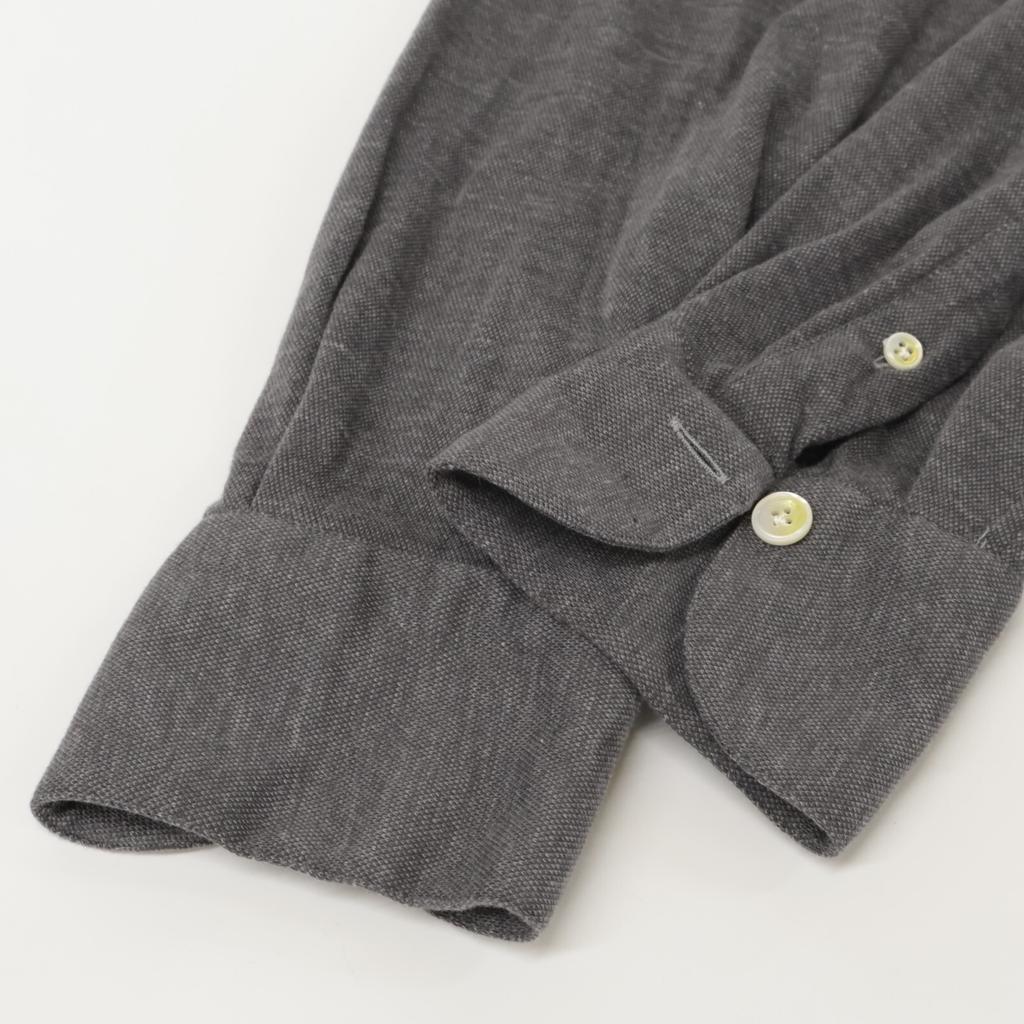 finamore Gray 28416-1 Button Cashmere Blend Wide Collar Shirt tops L grayUsed