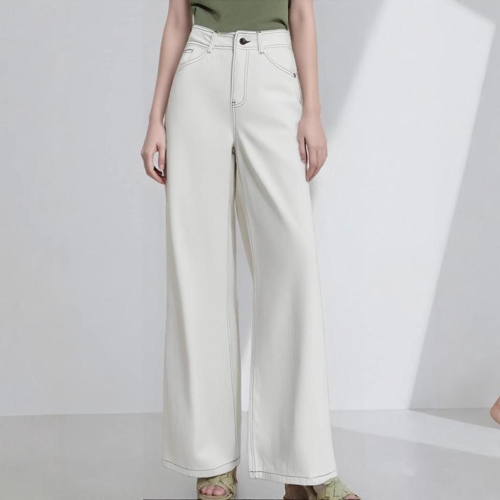 Off-White High-Waisted Wide-Leg Jeans - Spring Style, Slimming, Versatile, No Stretch