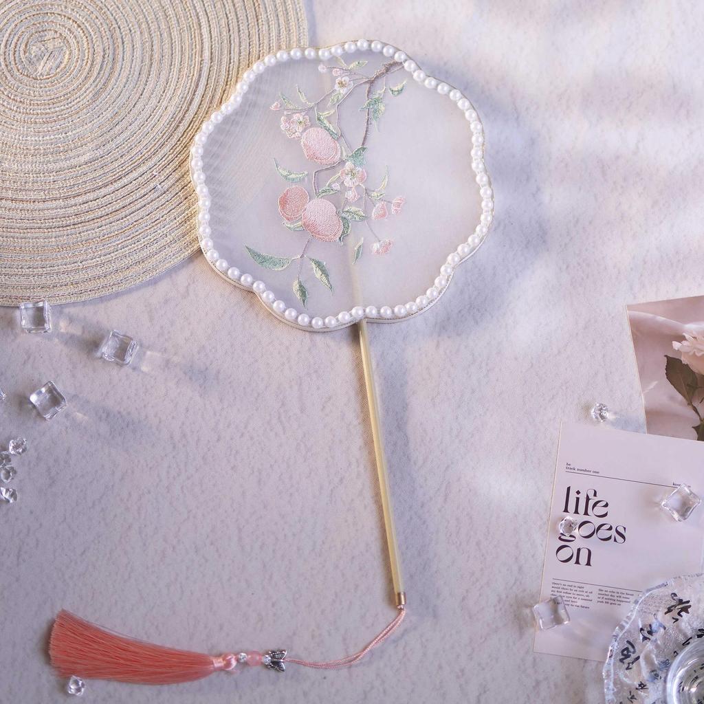 Ancient-Style Embroidery Round Fan with Tassel for Hanfu and Horse Face Skirt Photography Props