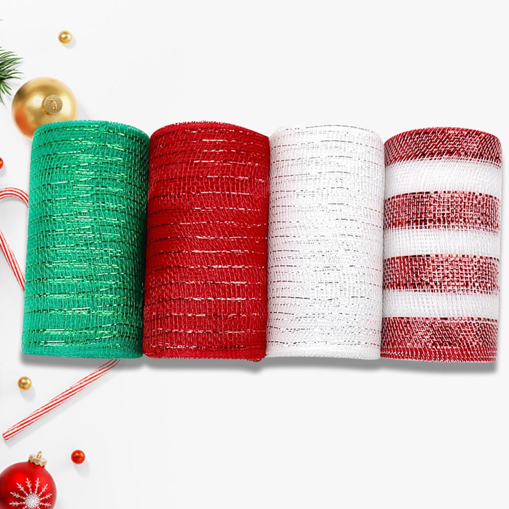 4 Rolls Xmas Tree Decor Christmas Decor Mesh Rolls 10 Yards 5.9 in Christmas Ribbon Holiday Christmas Grosgrain Ribbon for Xmas