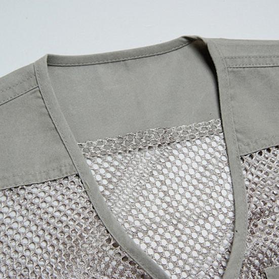 Męska kamizelka jednokolorowa szybkoschnąca, odporna na odkształcenia wielofunkcyjna zapinana na zamek dekolt w kształcie litery V bez rękawów wiele kieszeni oddychająca kamizelka zewnętrzna płaszcz wędkarski