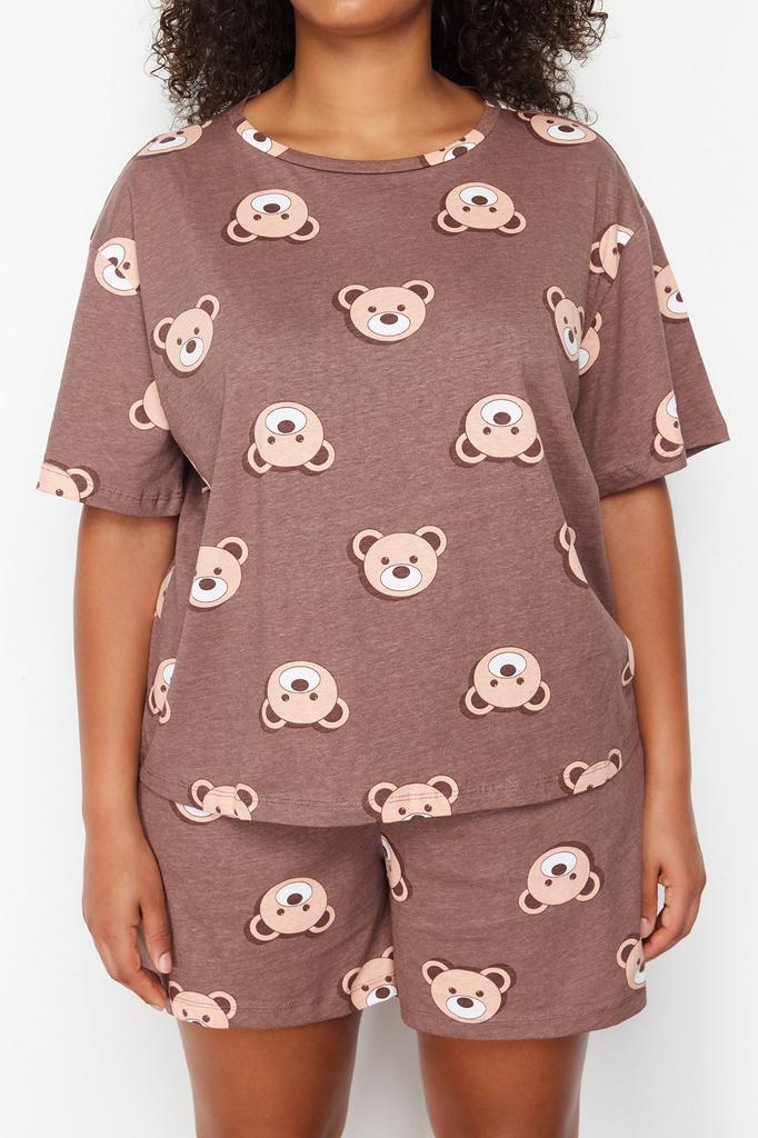 Women's Fashion New Plus Big Size Pajama Set Green Crew Neck Striped Knitted Pajama Set