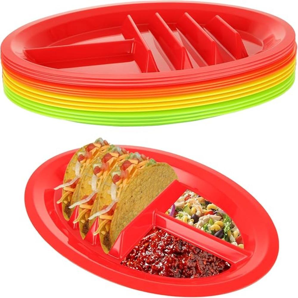 2pcs Oval Taco Plate Divided Taco Holder Tableware Taco Serving Tray Snack