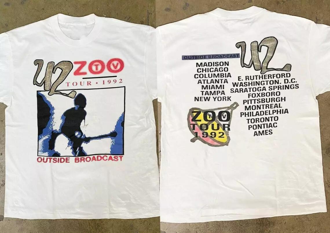 U2 Zoo TV Tour 1992 T-shirt White Full Size SXL S