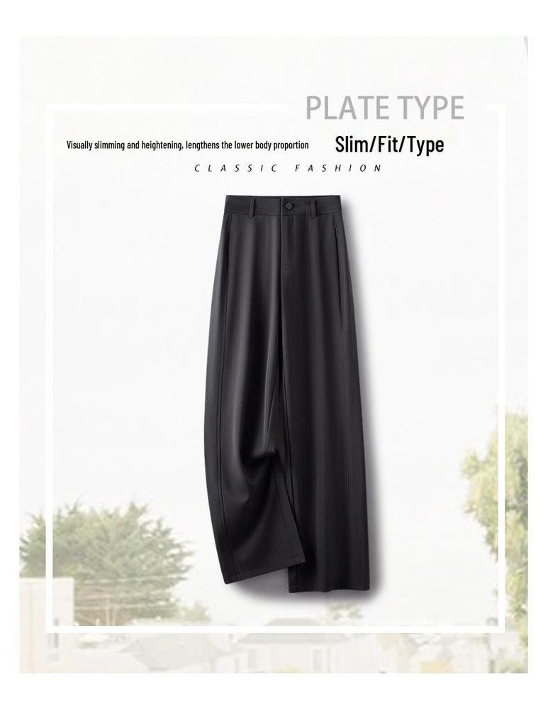 Spring 2025 Women's High-Waisted Grey Wide-Leg Trousers - Relaxed Fit, Loose Straight-Leg Casual Pants