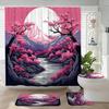Japanese Cherry Blossom Shower Curtain Set, Asian Anime Shower Curtains for Bathroom Cool Watercolor Abstract Art