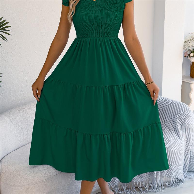 2026 Spring/Summer Women's Solid Color Black Fungal Edge Flying Sleeve Pulling Waist Skirt S-XL