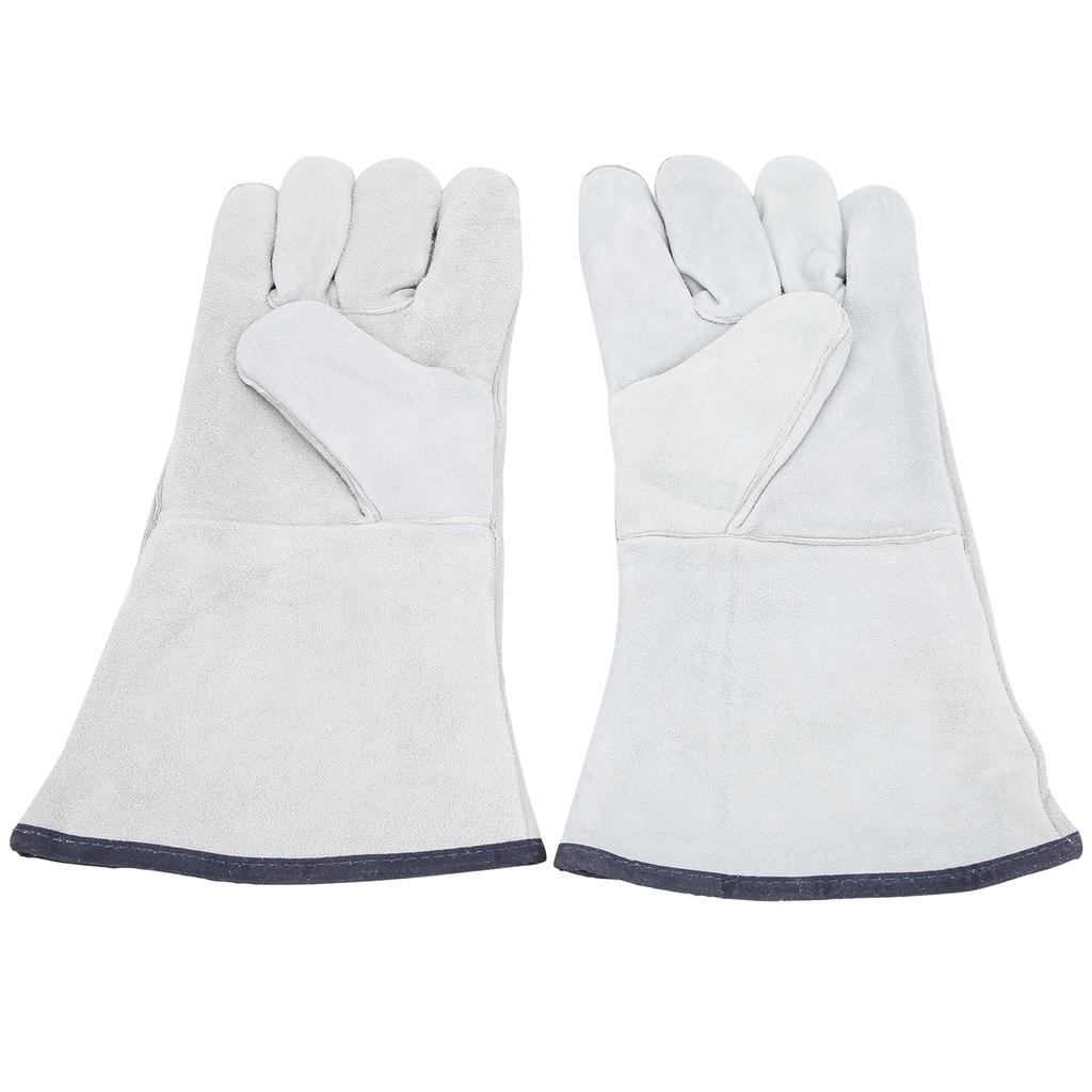 Pair Welding Glove Full Palm Wearproof Heat Resistant Hand Protector Cow Leather Gray for Carrying