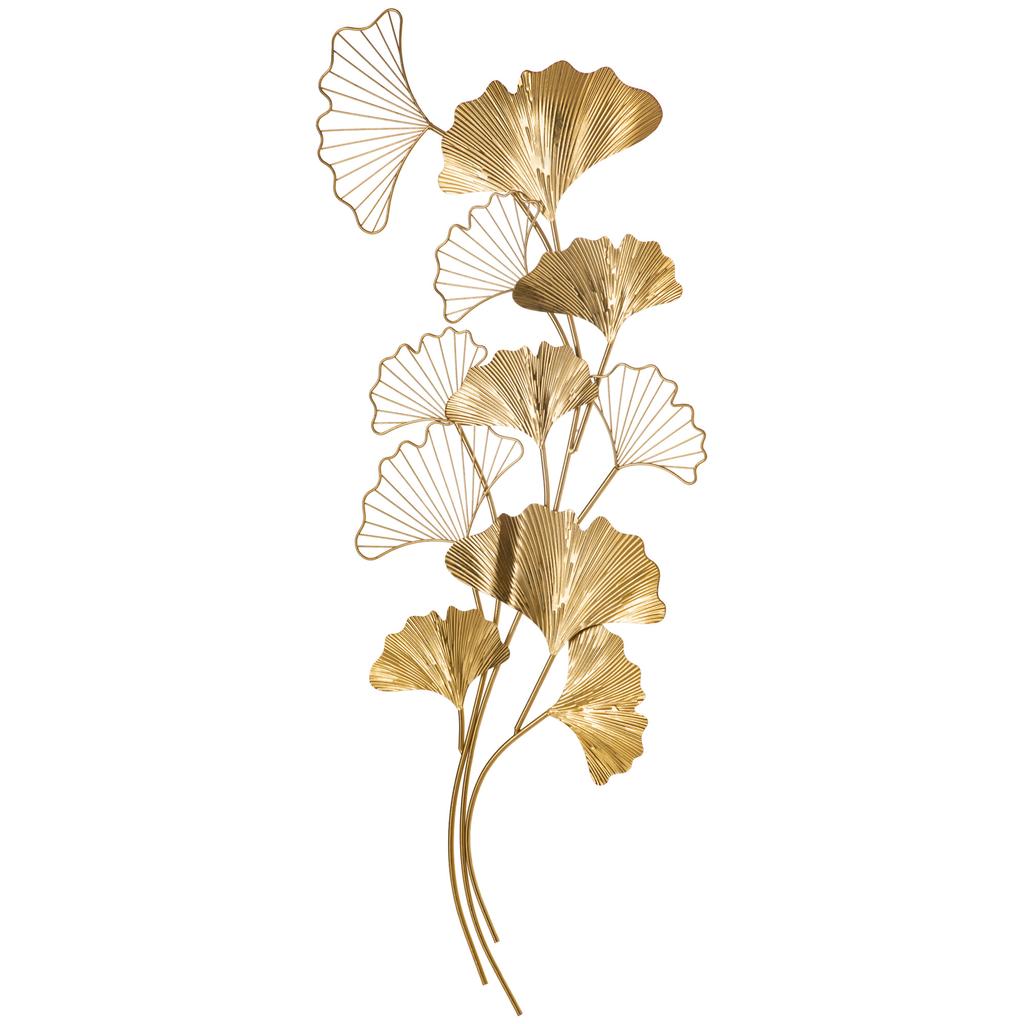 3D Metal Wall Decoration, Golden Wall Art with Ginkgo Leaves 138x70cm