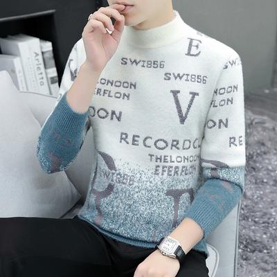 Hot Sale, Men's Fashion Personality Graffiti Semi-turtleneck Thickened Sweater, Men's Knitted Thread