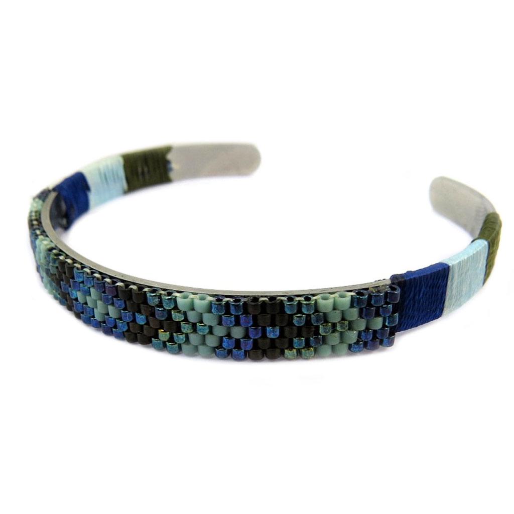 Les Trésors De Lily [P4905] - Silver Blue 'Navajos' Steel Bracelet