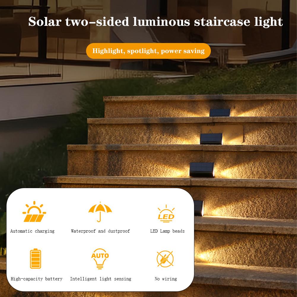 Solar Stair Lights Outdoor 2 Sided Lighting Solar Step Lights Waterproof IP54 Solar Deck Light For Fence Wall Patio Yard Porch