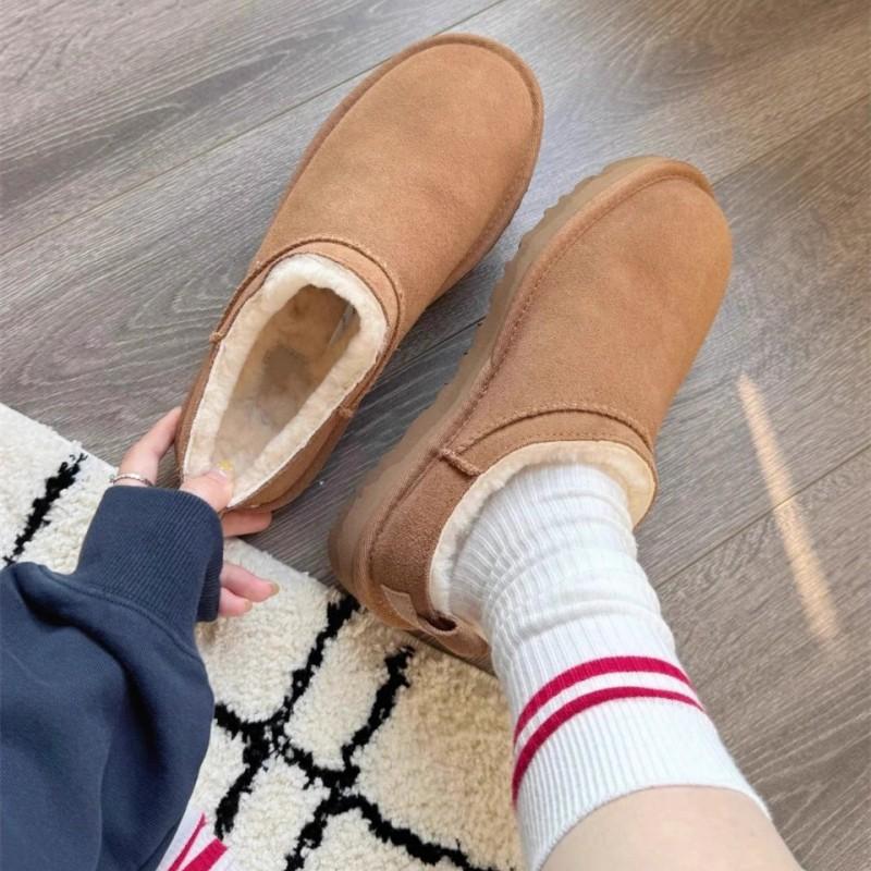Womens Mini Snow Boots Low Cut Fur-Lined Leather Winter Warm Casual Flat Boot Short Shaft