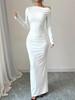 2026 One-Shoulder White Floral Slim-Fit Maxi Dress for Women