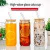 Tazza con Cannuccia in Vetro Borosilicato con Coperchio in Bambù – Resistente alle Alte Temperature, Perfetta per Bevande Fredde e Succhi.
