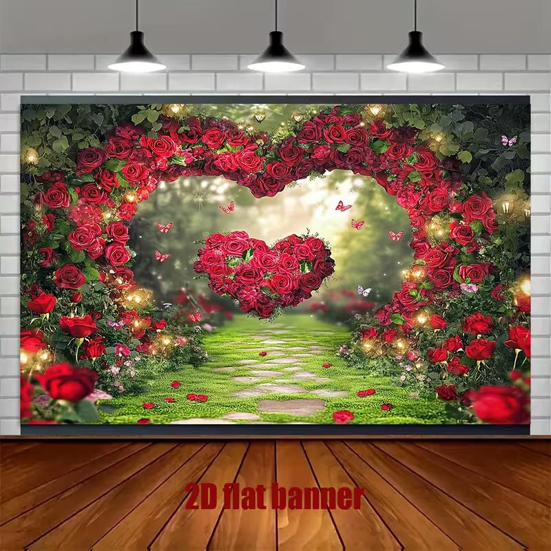 2D Red Rose Heart Arch Valentine s Day Backdrop Ban 47.2x31.5inch/120*80cm