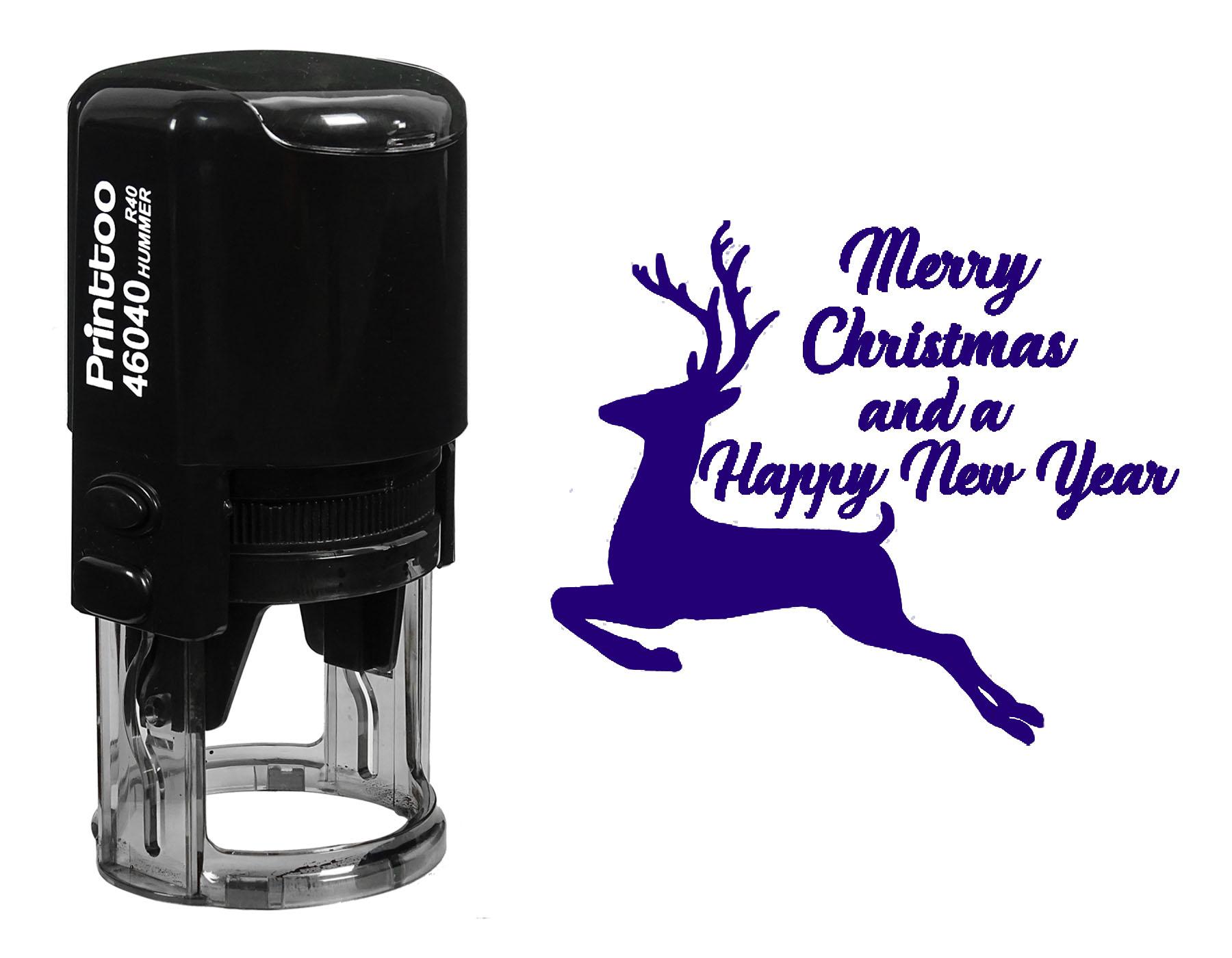 

Printtoo Round Self Inking Merry Christmas And Happy New Year Rubber Stamp Reindeer Holiday 40 mm Diameter (Approx) Фіолетовий